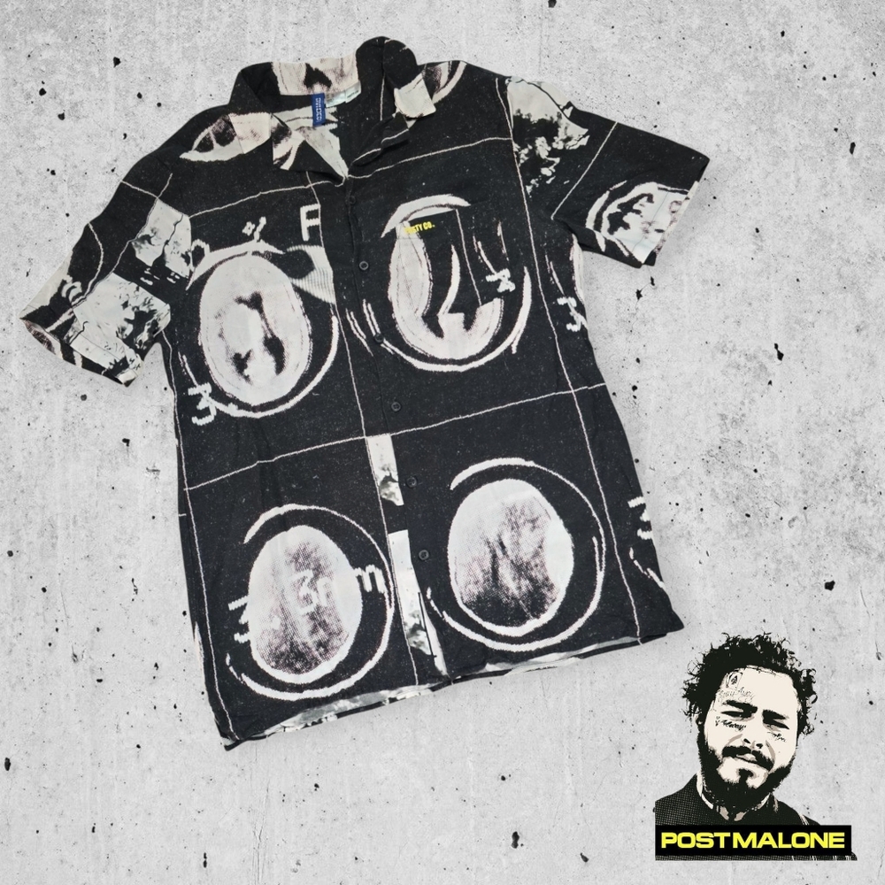 Divided x Posty Co. Button Up All Over Print Pocket Camp Shirt Black X Ray XS